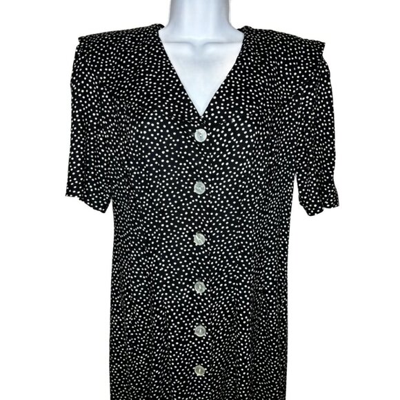 Vtg Ellen Ashley Sz 10  Polka Dot  Maxi Dress, Black (1362) - Picture 2 of 7